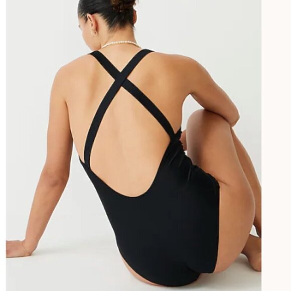 J. Crew High-Support Cross-Back One-Piece Swimsuit Black Size 8 NWT - Picture 2 of 5
